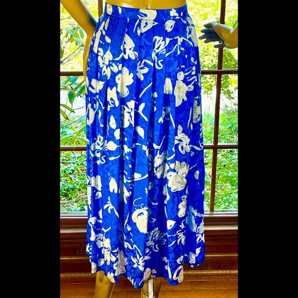 ▪️VTG▪️MAGGY LONDON▪️80's Floral Scroll Jacquard Silk 2-Piece Pleated Skirt Set - Picture 7 of 11